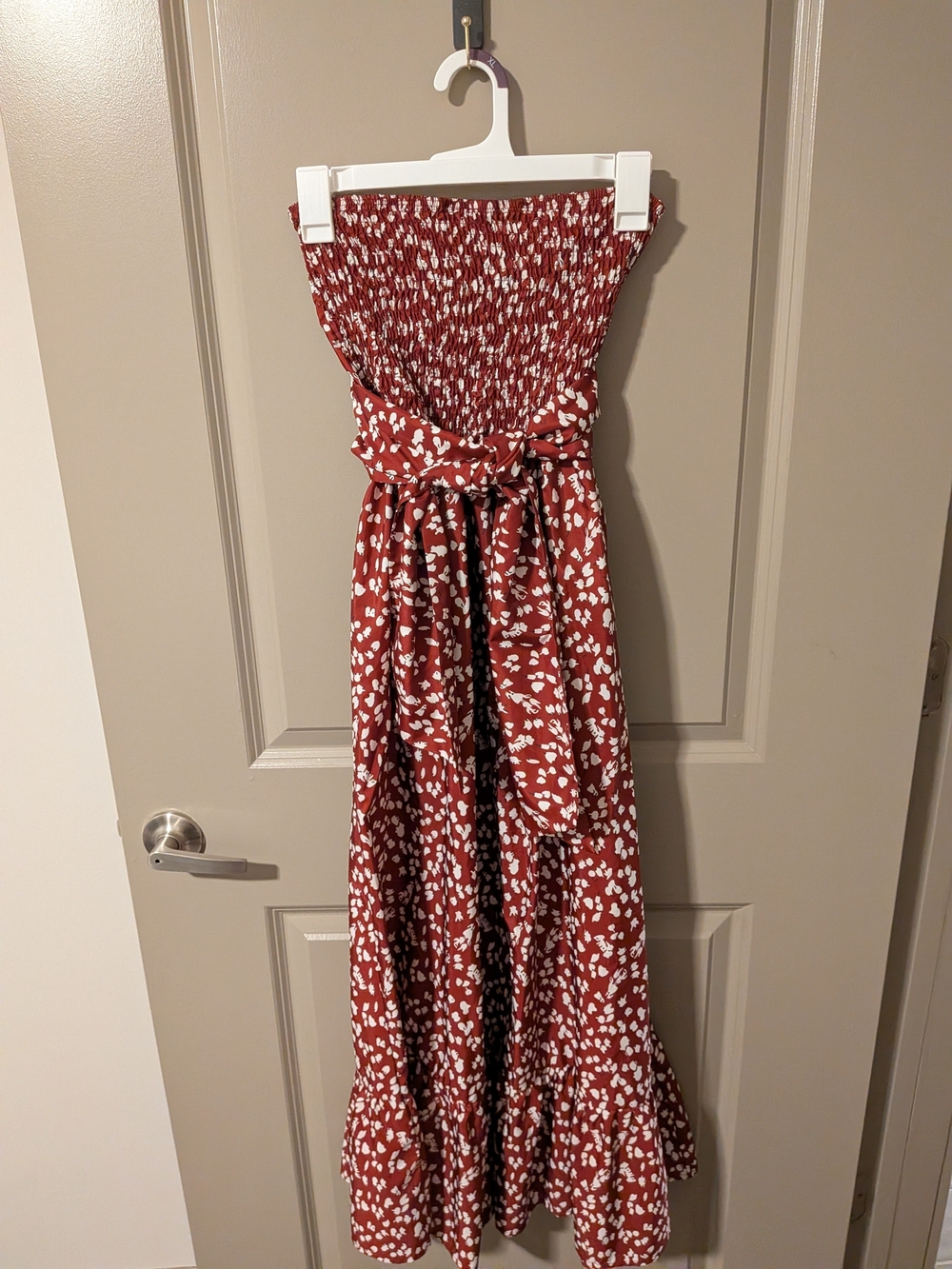 Smocked Strapless Rust Floral Dress